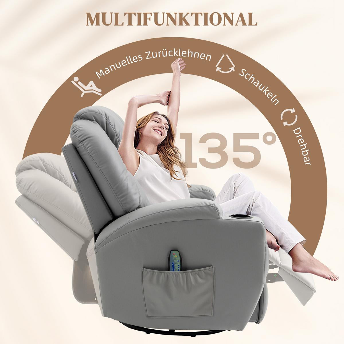 MASSAGESESSEL Relaxsessel mit Massagefunktion, Ruhesessel mit Fernbedienung - Schwarz/Grau, Leder/Metall (99/106/89cm) - HOMCOM