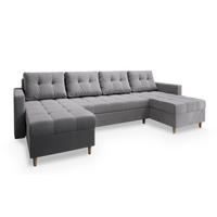 WOHNLANDSCHAFT MILO U Hellgrau Plüsch-Stoff mit Schlaffunktion - Hellgrau/Braun, Holz/Textil (285/91/140cm) - MASSENO