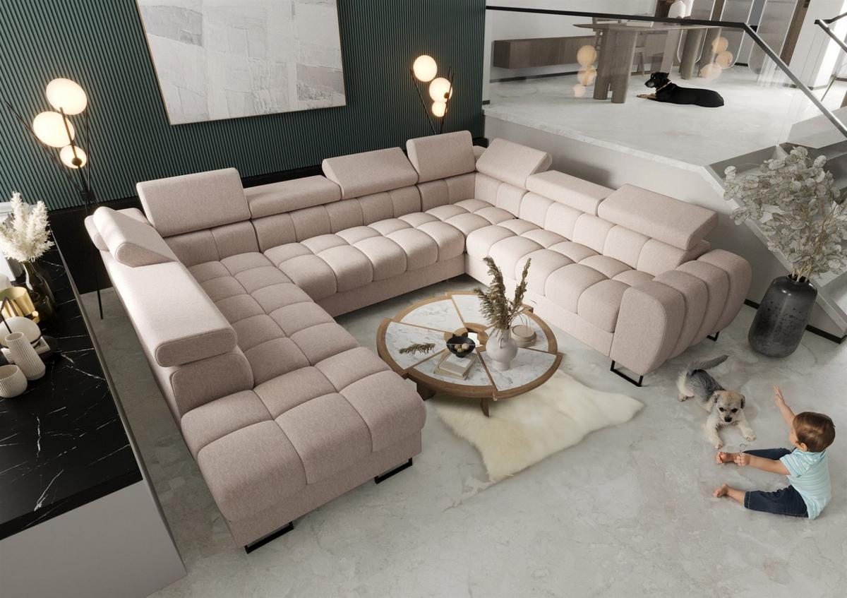 WOHNLANDSCHAFT Bastien Xl - Creme, Holzwerkstoff/Textil (265/95/350cm) - Fun Möbel