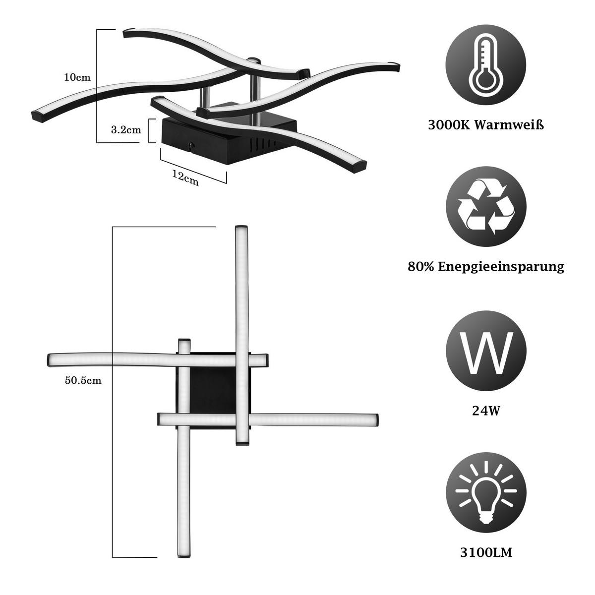 LED DECKENLEUCHTE Solon 50.5/50.5/9.5 cm - Schwarz, Kunststoff (50.5/50.5/9.5cm) - ZMH