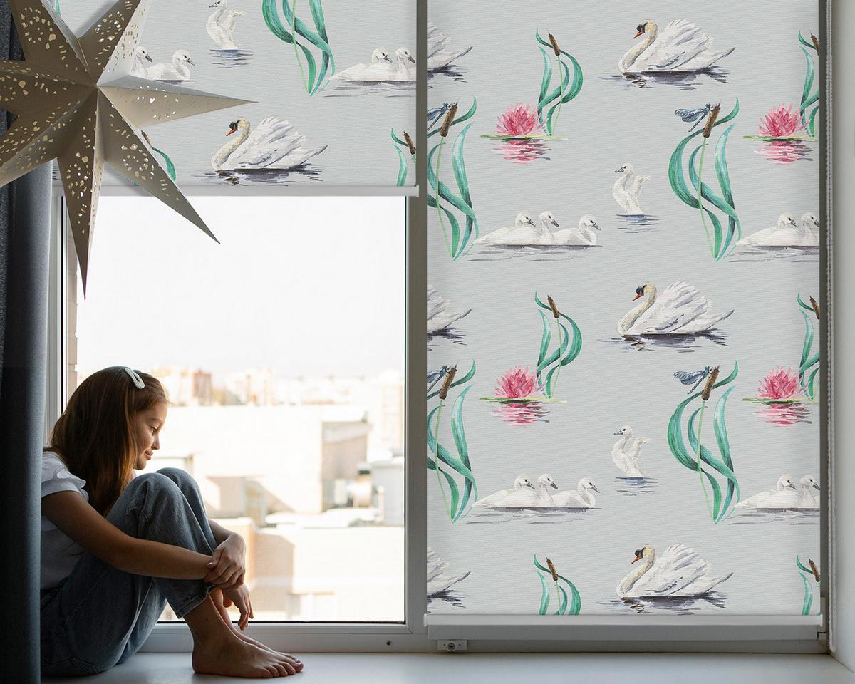 INNENROLLO - Fensterrollo - Rollo - 80x180 cm - Schwäne und Enten - Weiß, Kunststoff (80/180/0.5cm) - TULUP