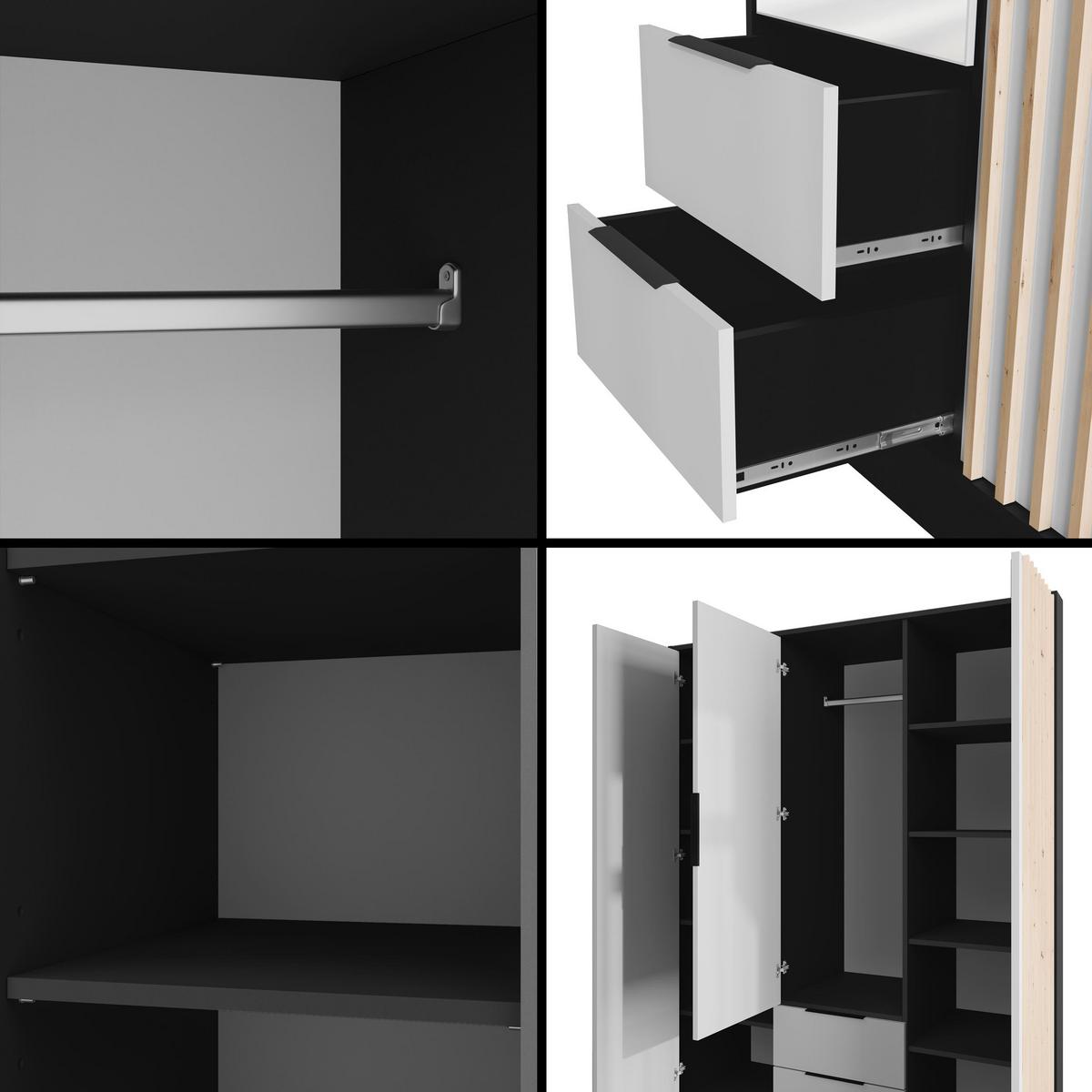 KLEIDERSCHRANK NELIA - 150 cm - Schwarz/Weiß, Holzwerkstoff (150/200/51cm) - ALTDECOR