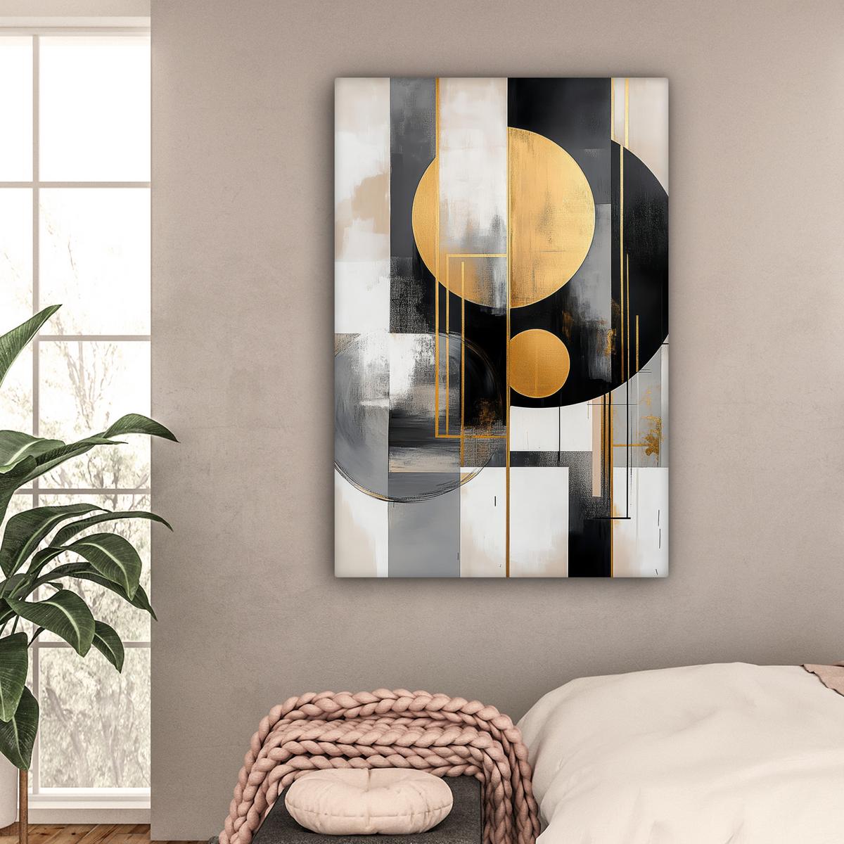 LEINWANDBILD Abstrakt - Gold - Silber - Formen - Ästhetisch - Modern Deko XXL 80x120 cm - Goldfarben, Textil (80/120cm) - MuchoWow