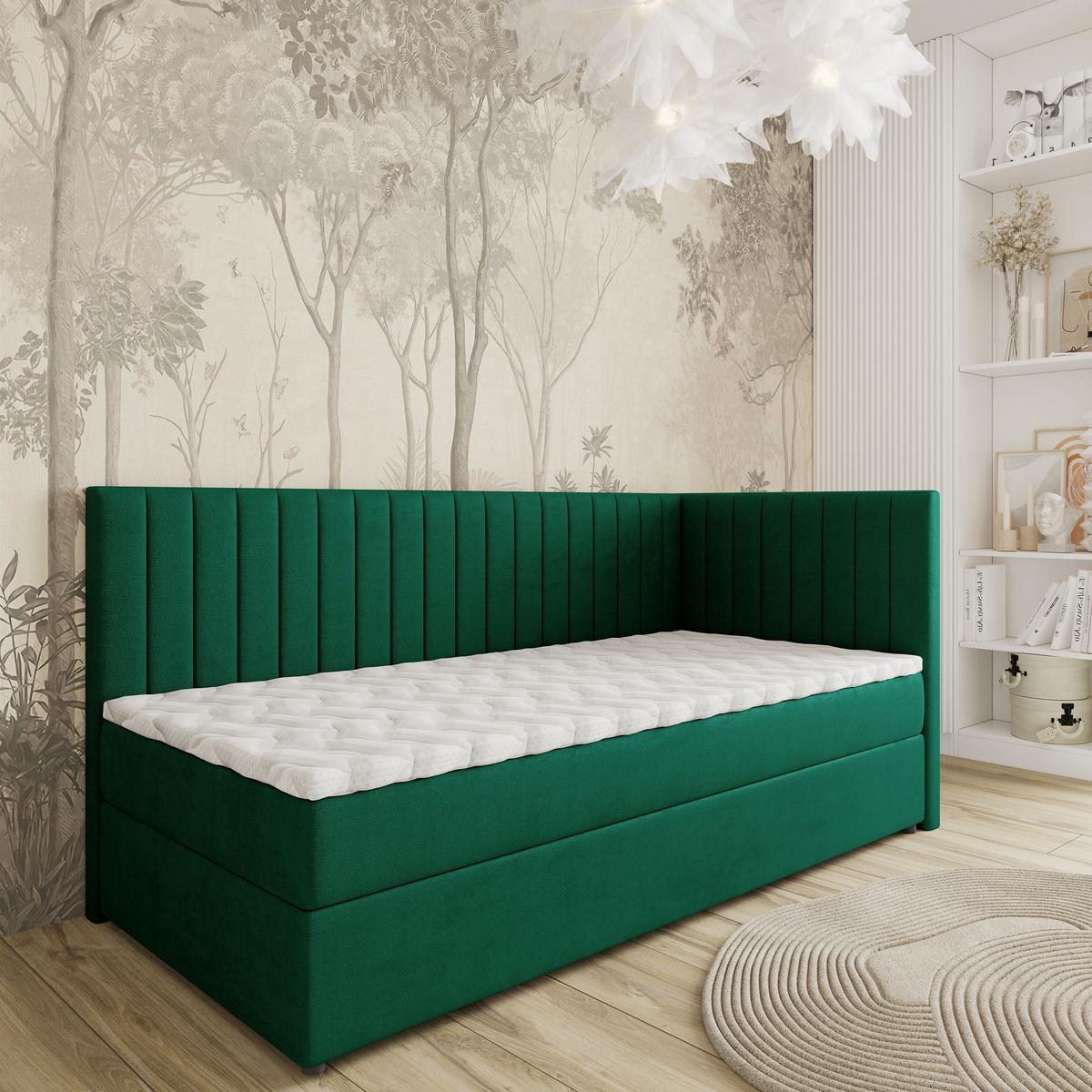 BOXBETT ARIS 90x200 cm mit Matratze und Topper, H2+H3 - Grün - Grün, Holz (90/200cm) - MASSENO