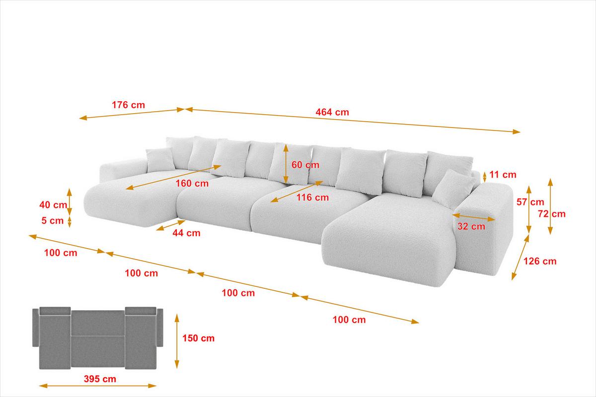 WOHNLANDSCHAFT mit Schlaffunktion ESKAR-U2-464x176x72cm Weiß - Weiß, Holzwerkstoff/Kunststoff (176/72/464cm) - ALTDECOR