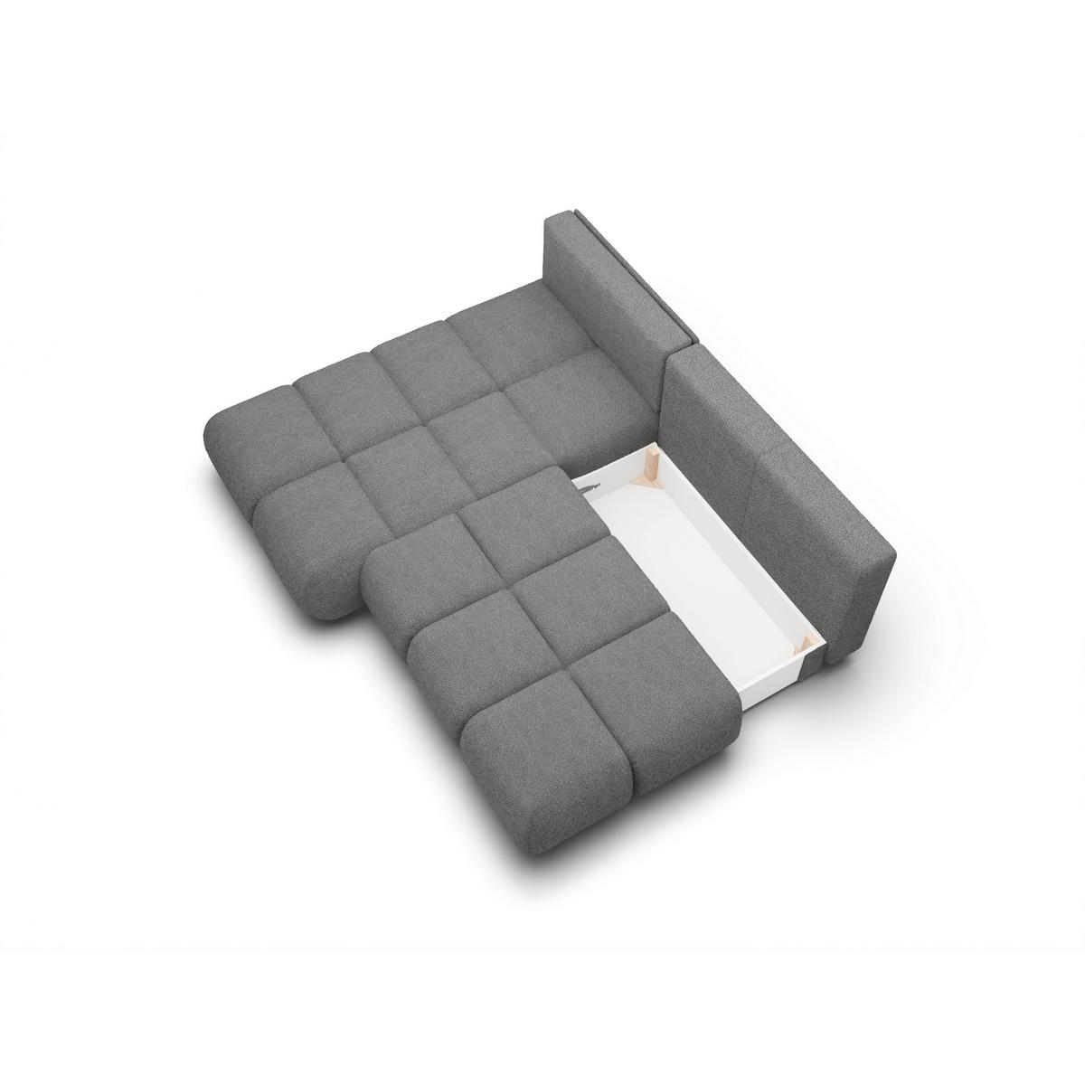ECKSOFA CORSO L-S Grau Boucle-Stoff mit Schlaffunktion - Grau, Holz (230/177cm) - MASSENO