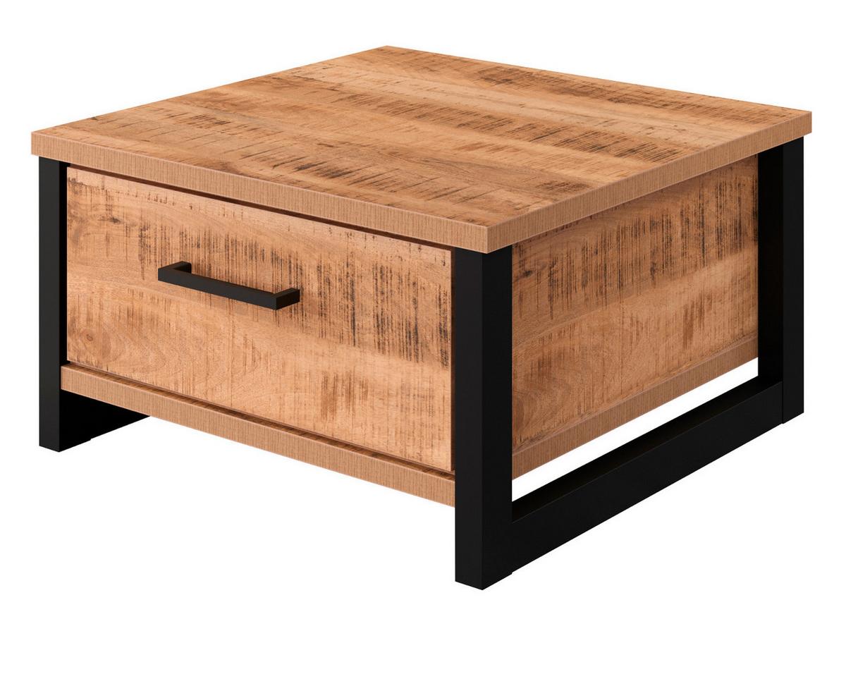 COUCHTISCH Mango, schwarz quadratisch 80 x 80 cm, Beistelltisch mit zwei Schubladen - Schwarz/Naturfarben, Holzwerkstoff/Kunststoff (80/80/45cm) - Top.Furn