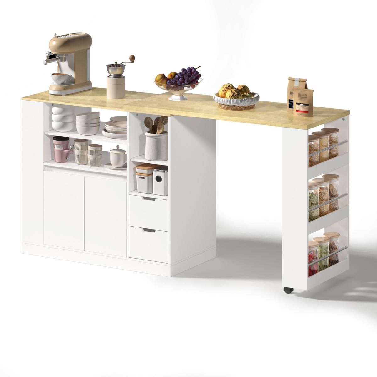 BARTISCH kücheninsel ausziehbar holzoptik stauraum - Weiß, Holzwerkstoff (50/115/92cm) - Urban Meuble