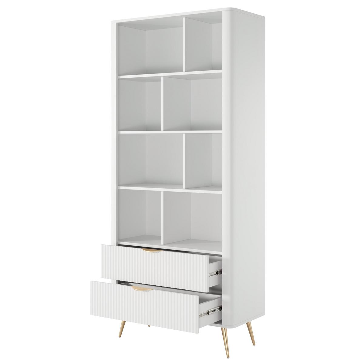 REGAL Vespasia 2S Beige 88,2/193,8/38 cm – Geriffelte Fronten - Goldfarben/Weiß, Holzwerkstoff/Metall (88.2/193.8/38cm) - AX Living