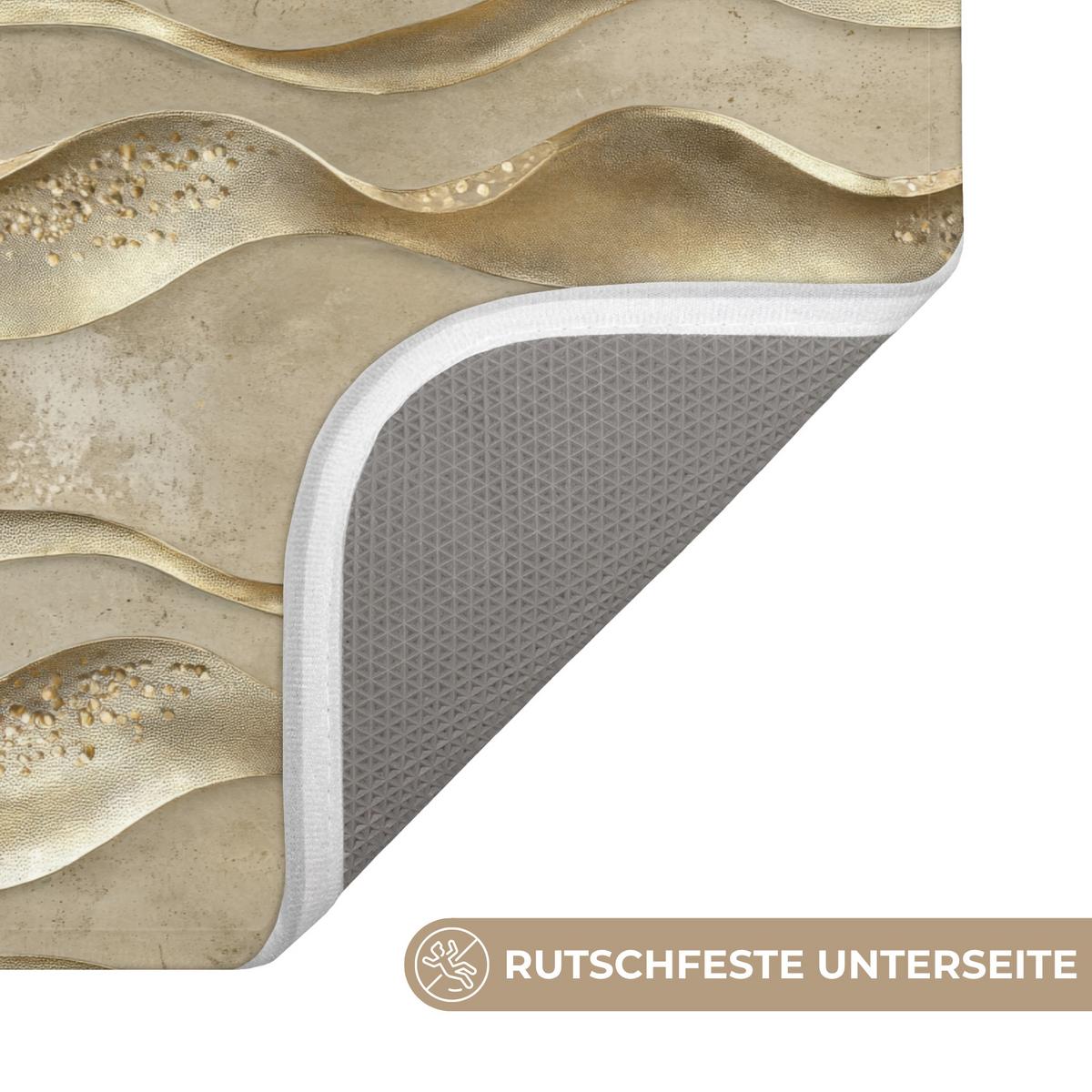 BADEMATTE Wellen - Muster - Gold 60x40 cm - Messingfarben, Textil (60/40cm) - OnlyWow