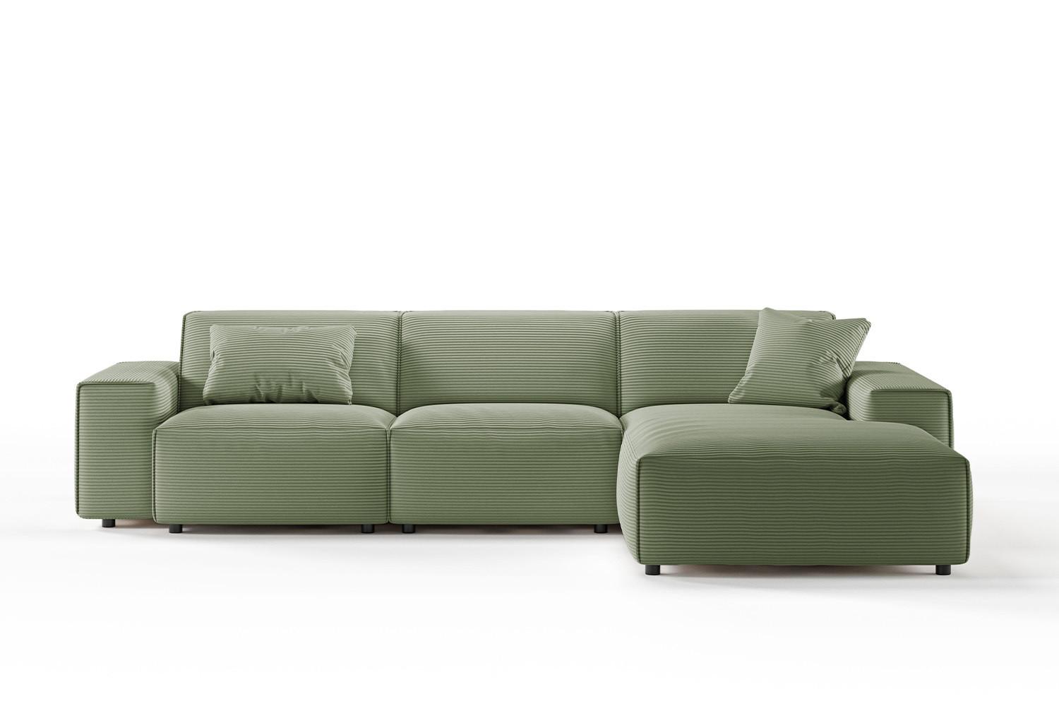 ECKSOFA RANI Grün Cord - Schwarz/Olivgrün, Kunststoff/Textil (299/189cm) - KAWOLA
