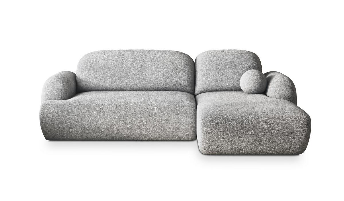 ECKSOFA MODENZA N R-S Hellgrau Boucle-Stoff mit Schlaffunktion - Hellgrau/Schwarz, Holz/Kunststoff (266/148cm) - MASSENO