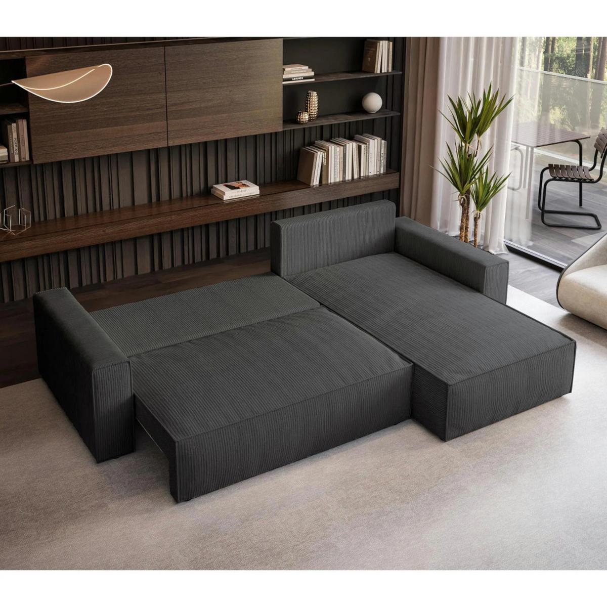 ECKSOFA Parys mit Schlaffunktion und universeller Ottomane, Dunkelgrau - Dunkelgrau/Schwarz, Kunststoff/Textil (290/185cm) - Beautysofa