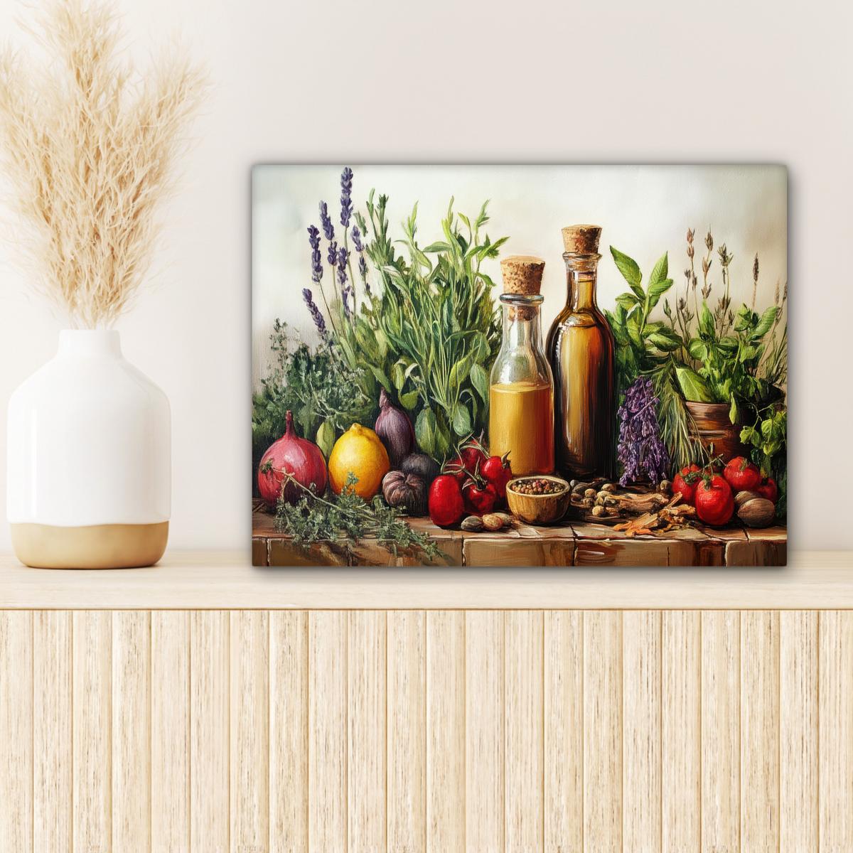 LEINWANDBILD Stilleben - Kräuter - Gewürze - Früchte - Farbenfroh Wandbild 40x30 cm - Grün, Textil (40/30cm) - MuchoWow