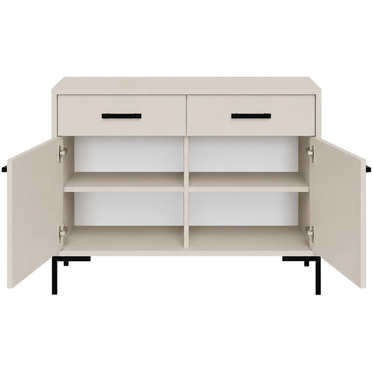 KOMMODE Selena mit 2 Türen und 2 Schubladen, Metallfüße, Selbstschließer, Kaschmir, 100 cm - Kaschmir/Schwarz, Holzwerkstoff/Metall (101/85/40cm) - Beautysofa