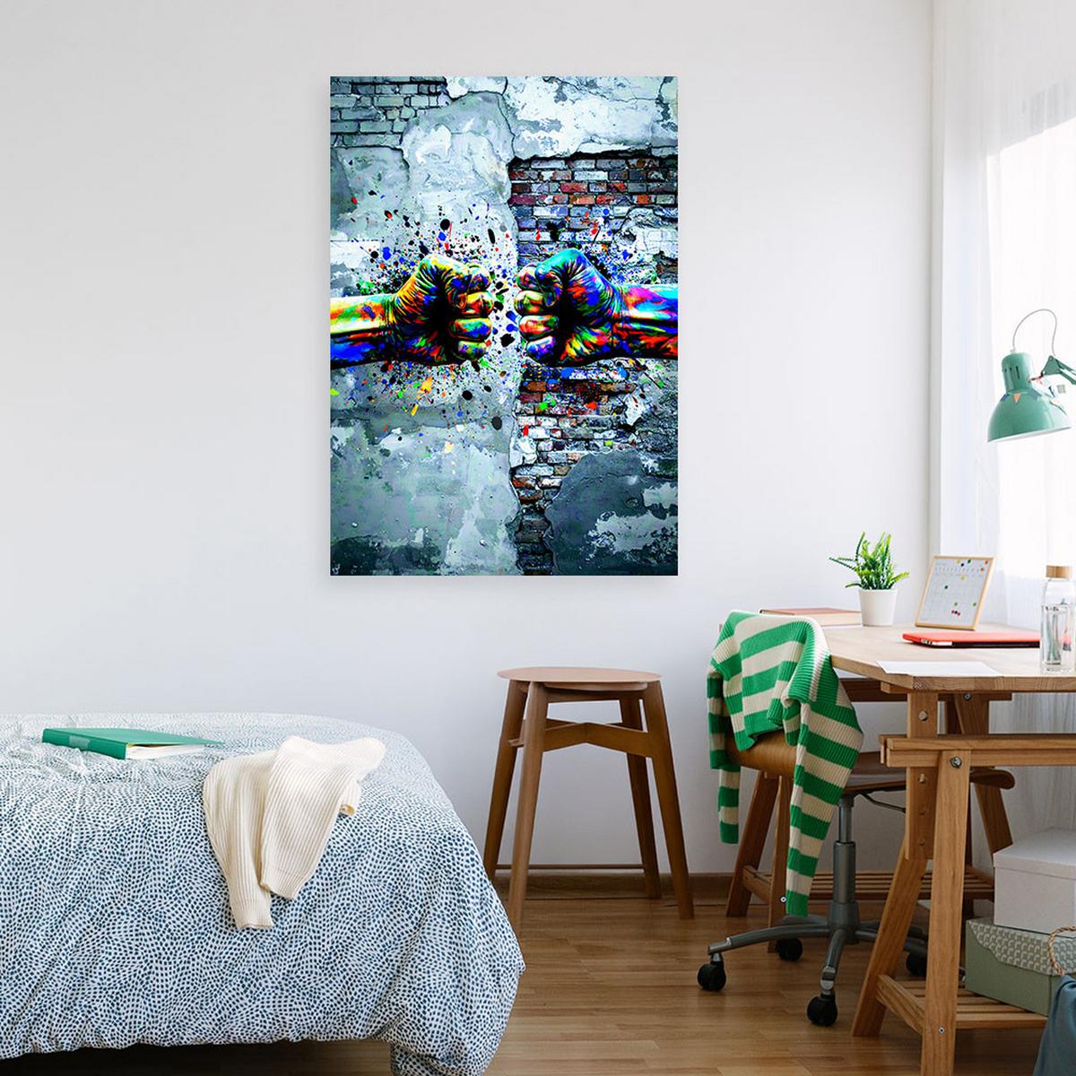 LEINWANDBILD Abstrakt Faust Graffiti Street Art 70x100cm - Grau, Textil (70/100cm) - Feeby
