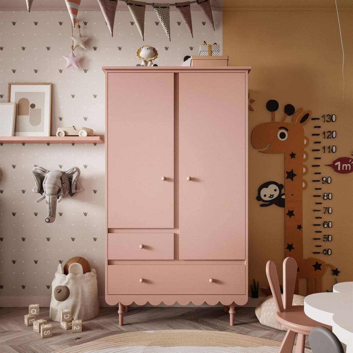 KLEIDERSCHRANK Zweitüriger BABUSHKA, Natürlich Rosa - Rosa, Holzwerkstoff (104/183/50cm)