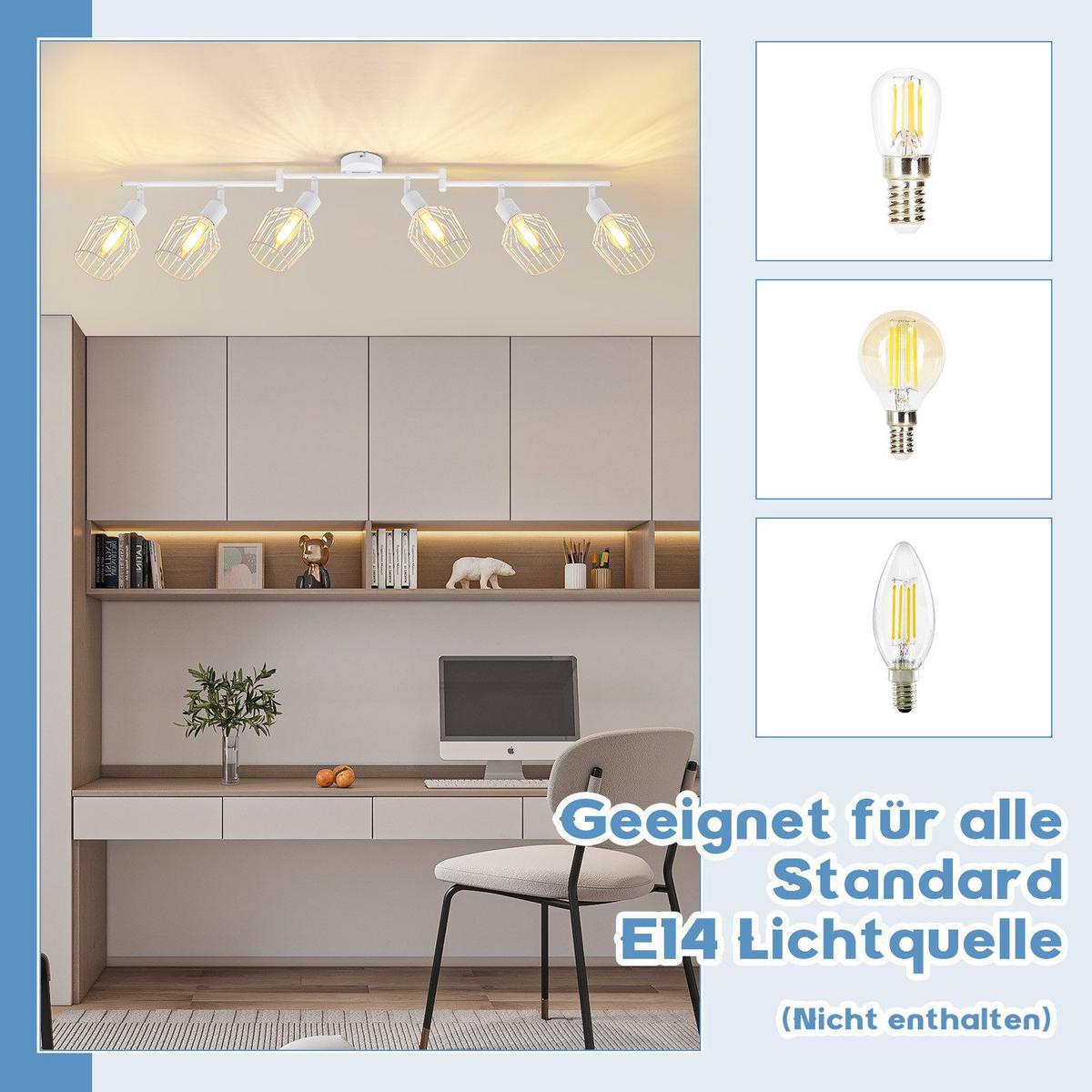 DECKENSTRAHLER Franziska 6-flammig 122/20/10 cm - Weiß, Metall (122/20/10cm) - Nettlife