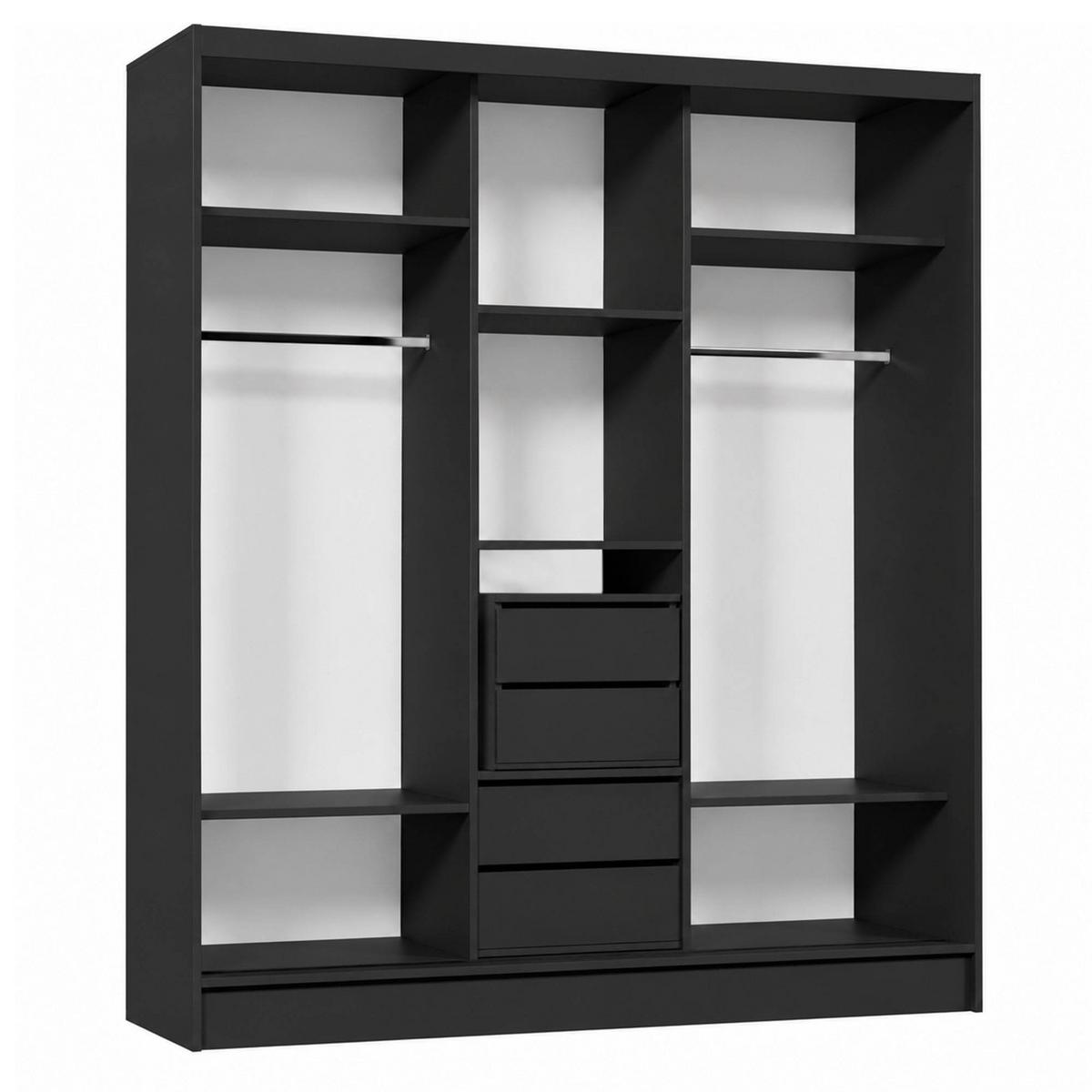 SCHWEBETÜRENSCHRANK Debra mit 3 Türen, 180/216/61 Schwarz mit Spiegel und Schubladeneinsätze - Schwarz, Holzwerkstoff (180/216/61cm) - Beautysofa
