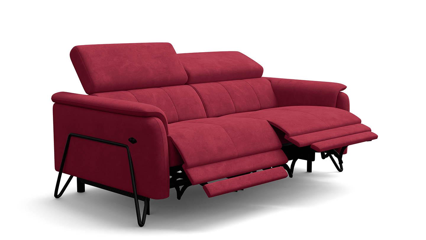 RELAXSOFA RODEN 3-Sitzer mit 2 Relax, rostrot, Veloursstoff - Rot, Holz/Textil (194/82/103cm) - Wozimo