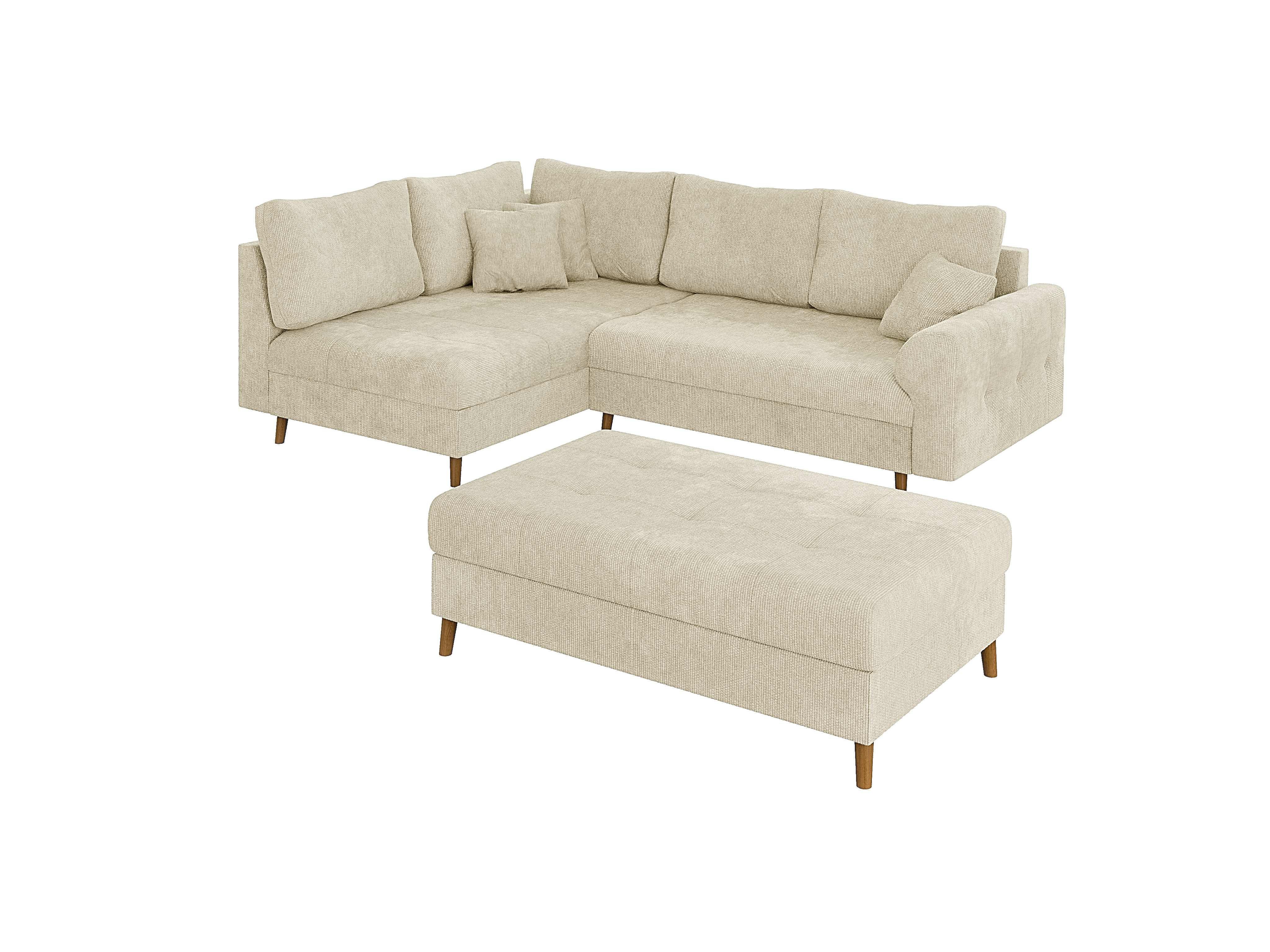 ECKSOFA inkl. Hocker Sigurd Beige Chenille - Ottomane Links - Beige/Braun, Holz/Textil (231/161cm) - S-Style Möbel