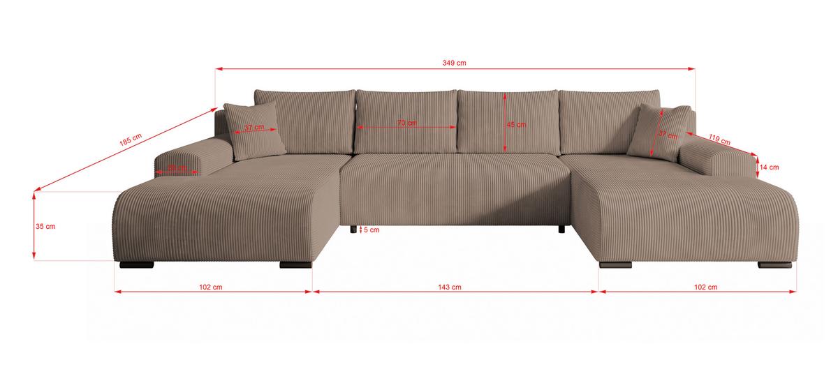 WOHNLANDSCHAFT Nelly U mit Bettkasten und Schlaffunktion, Cordstoff in U-Form - Beige, Textil (349/80/185cm)