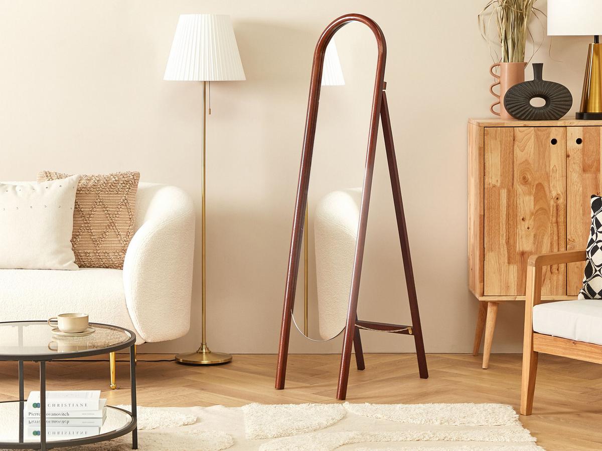 STEHSPIEGEL Paulowniaholz dunkelbraun oval 30/150 cm Chelles - Dunkelbraun, Holz (30/150/67cm) - Beliani