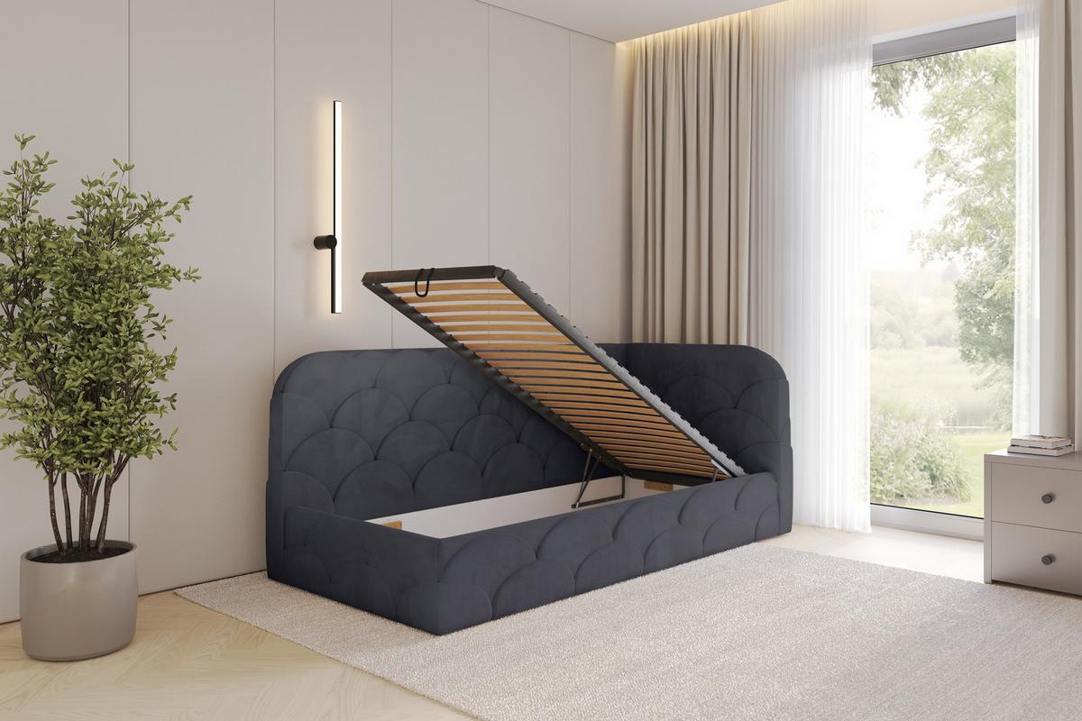 EINZELLBETT Jugendbett mit Bettkasten und Matratze H3/H4, Links - ELRY 100x200 Dunkelgrau - Dunkelgrau, Holzwerkstoff/Textil (100/200cm) - ALTDECOR