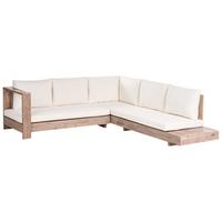 GARTENECKSOFA 5-Sitzer zertifiziertes Akazienholz rechtsseitig Cremeweiß Marettimo - Hellbraun/Braun, Holz (225/64/212cm) - Beliani