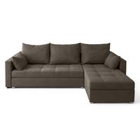ECKSOFA Universelle L Form Elif Braun 220/140/85 cm stilvolle mit Schlaffunktion - Silberfarben/Braun, Kunststoff/Textil (220/140cm) - AX Living