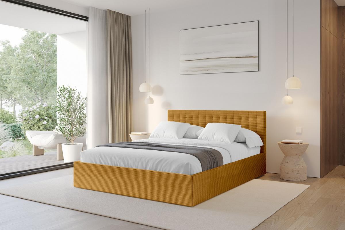 POLSTERBETT mit Bettkasten und Lattenrost, Boxbett ohne Matratze - PARI 160x200 Senfgelb - Currygelb, Holzwerkstoff/Textil (160/200cm) - ALTDECOR