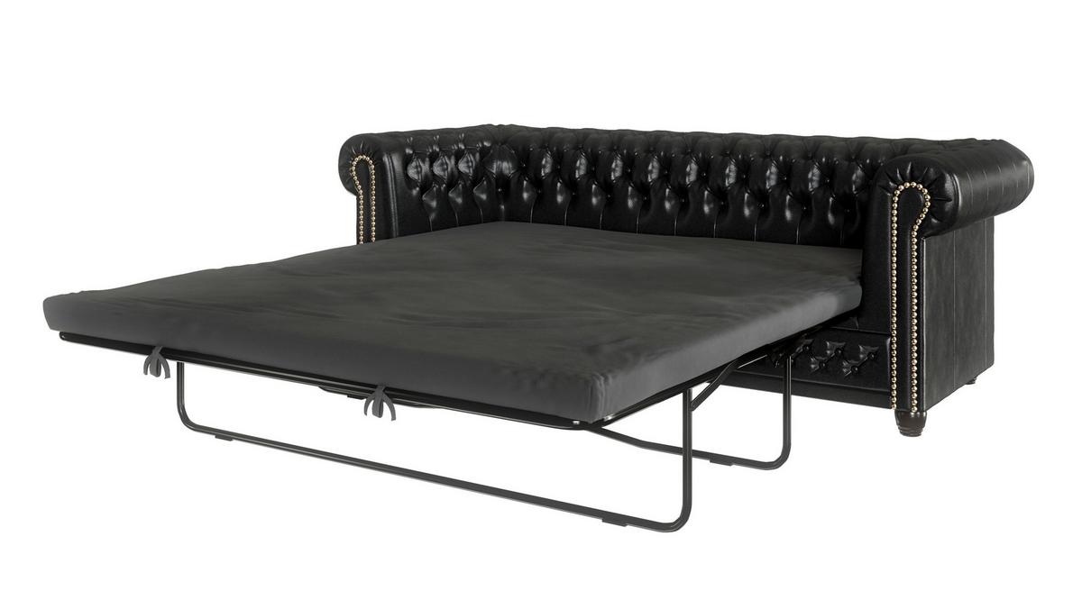 CHESTERFIELD-SOFA 3-sitzer mit Schlaffunktion Morin Schwarz vegan Leder - Schwarz/Braun, Holz/Textil (203/72/86cm) - S-Style Möbel