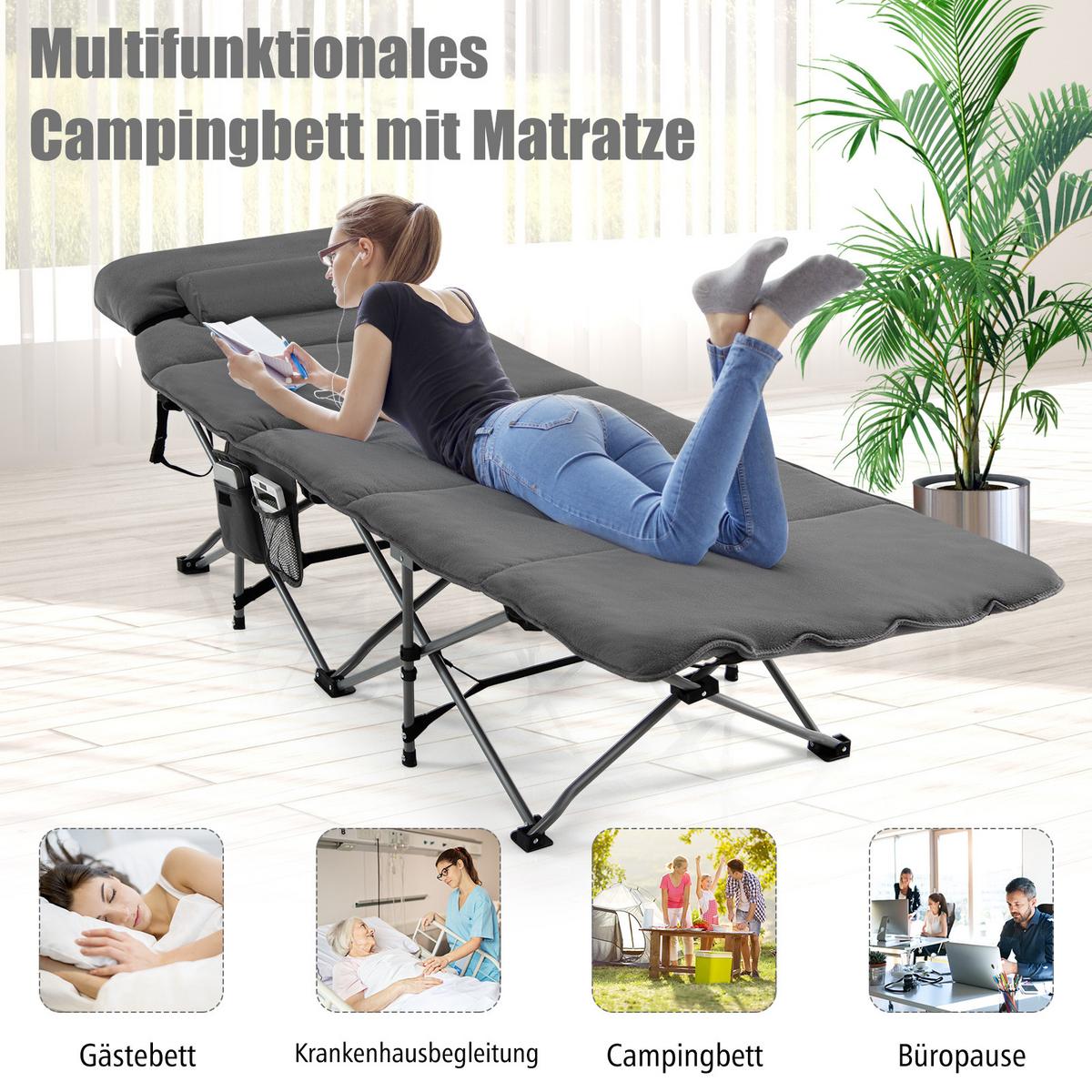CAMPINGBETT mit Matratze+Kissen Grau - Grau, Metall - COSTWAY