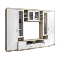 WOHNWAND Parisca Sonoma Eiche, Weiß 340/198/44 cm mit viel Stauraum - Beige/Weiß, Holzwerkstoff/Kunststoff (340/198/44cm) - AX Living