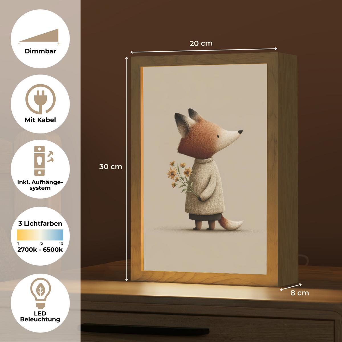 NACHTTISCHLAMPE Fuchs - Gelbe Blumen - Minimalistisch 20x30 cm - Taupe, Holzwerkstoff (8/20/30cm) - OnlyWow