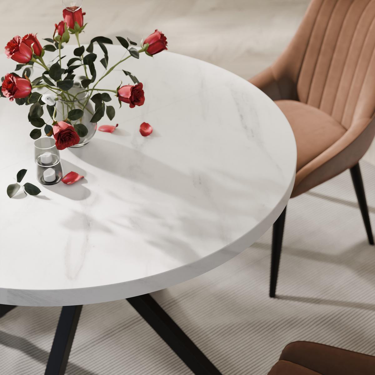 AUSZIEHTISCH MILTON 120-196/76 cm mit Metallgestell, Schwarz / Bianco Marmor - Perlmutt/Schwarz, Holzwerkstoff/Metall (120/120/76cm) - Idohome
