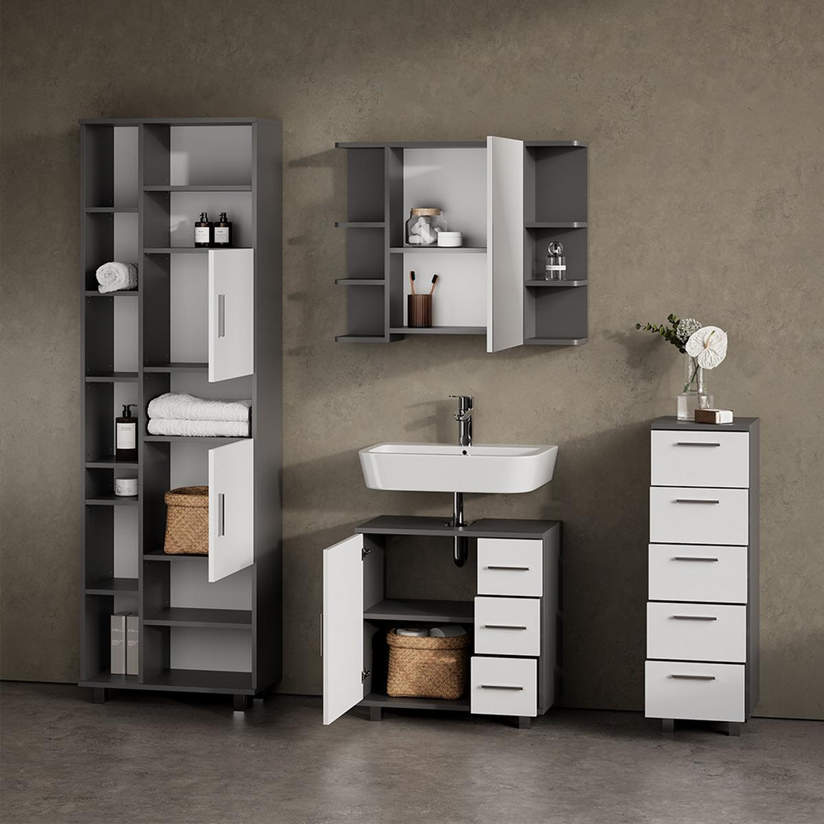 BADMÖBEL-SET Eisak Anthrazit 4 Teile - Anthrazit, Holzwerkstoff (60/60/33cm) - Livinity®