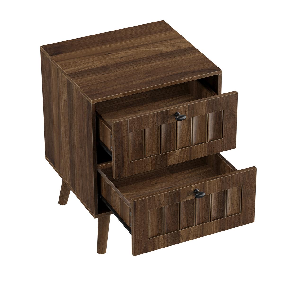 NACHTTISCH in walnuss-optik, mit 2 schubladen und massivholzbeinen - Walnussfarben, Holzwerkstoff (43.5/58/40cm) - Urban Meuble