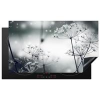 HERDABDECKPLATTE Blumen - Winter - Schnee - Natur Induktionsschutz 91.6x52.7 cm - Grau, Kunststoff (91.6/52.7/0.2cm) - MuchoWow