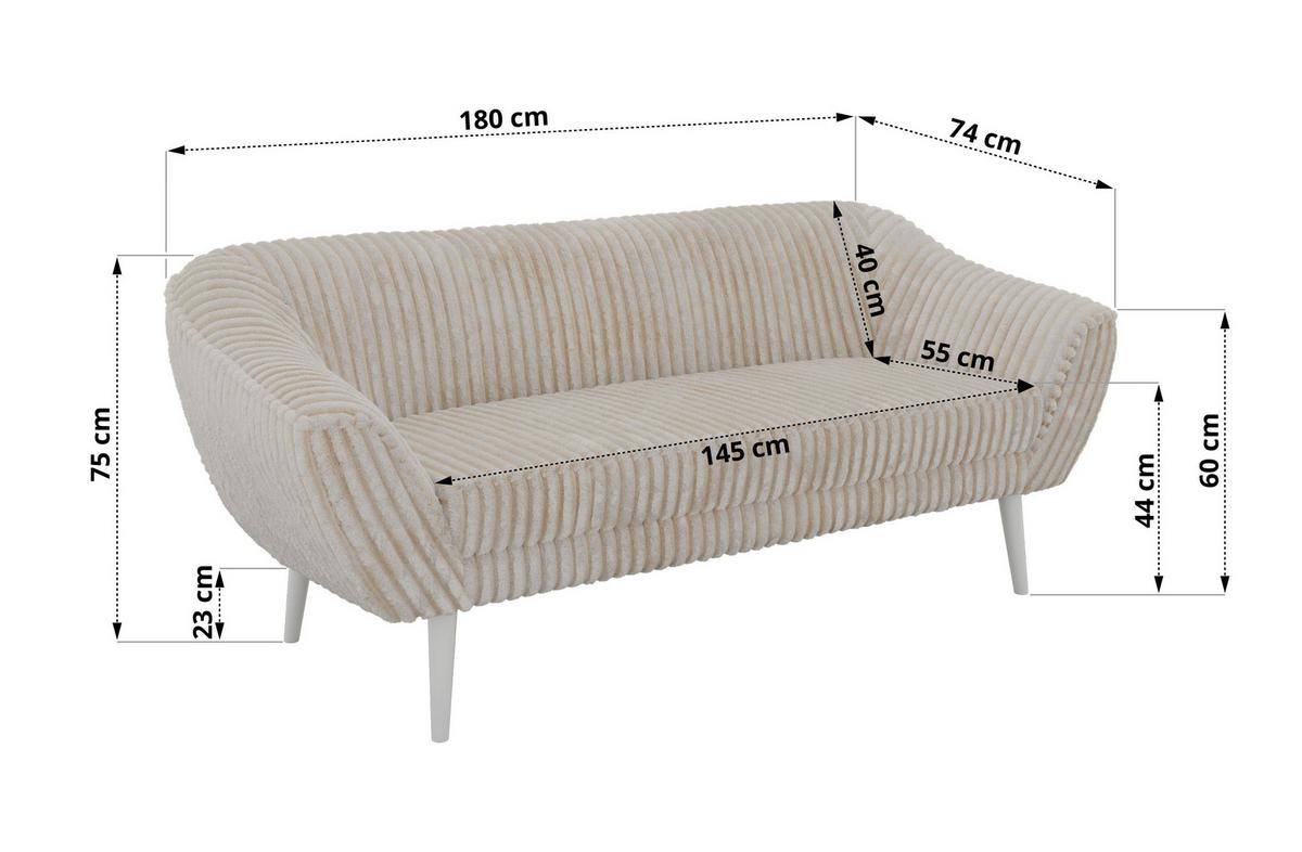 SITZGARNITUR PIRS 3+3 - Beige Cord - Weiße Beine - Beige/Creme, Holzwerkstoff/Textil (180/75/74cm) - MKS