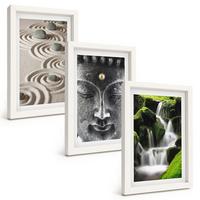 BILDER SET 3er Set - 20x30 cm Weißer Rahmen - Der Frieden der Steine des Buda Zen-Wasserfalls - Weiß, Kunststoff (20/30cm) - TULUP