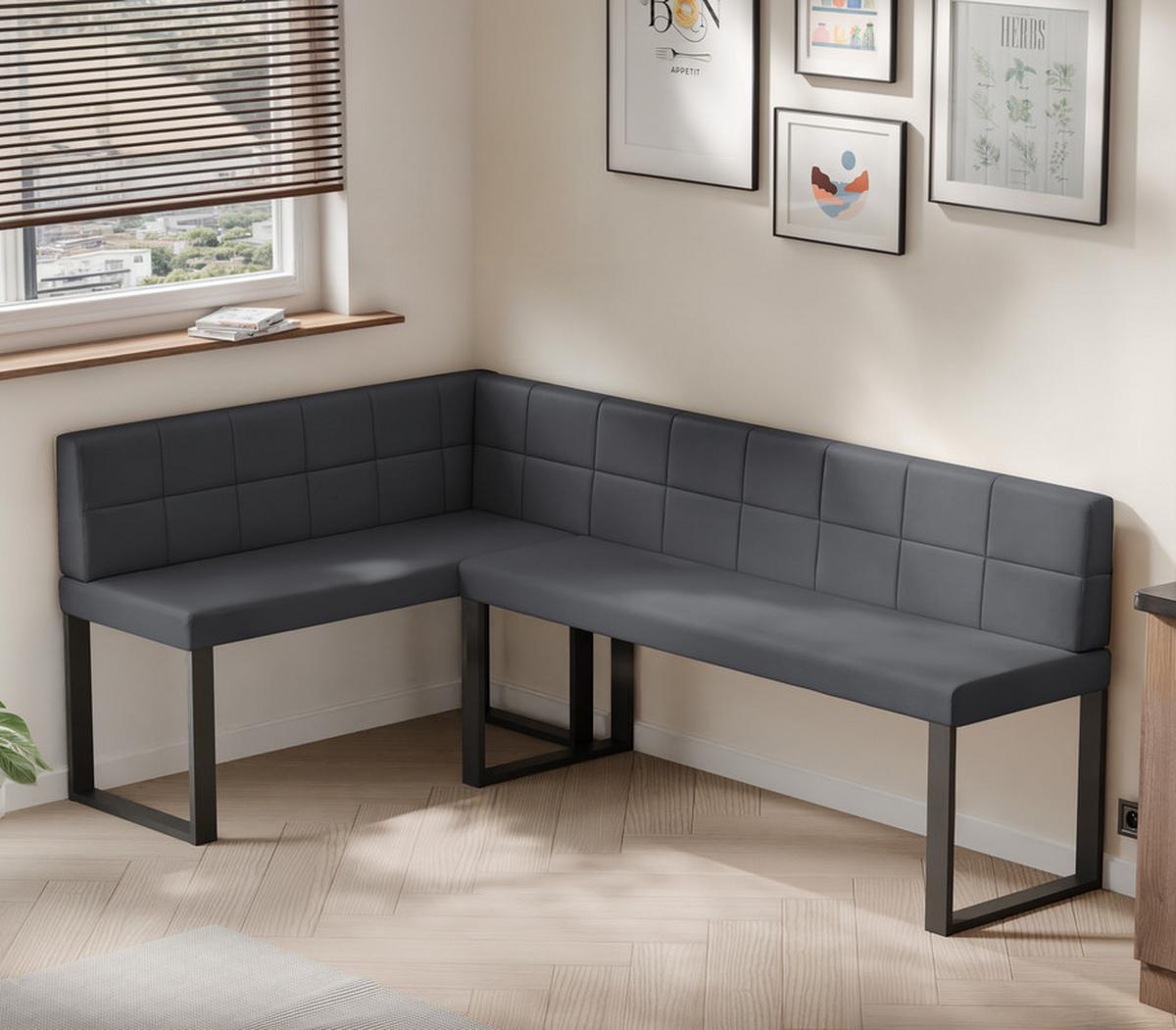 ECKBANK links SANA U Kunstleder gesteppt, 142/196 cm Grau - Grau, Kunststoff/Textil (142/196cm) - Idohome