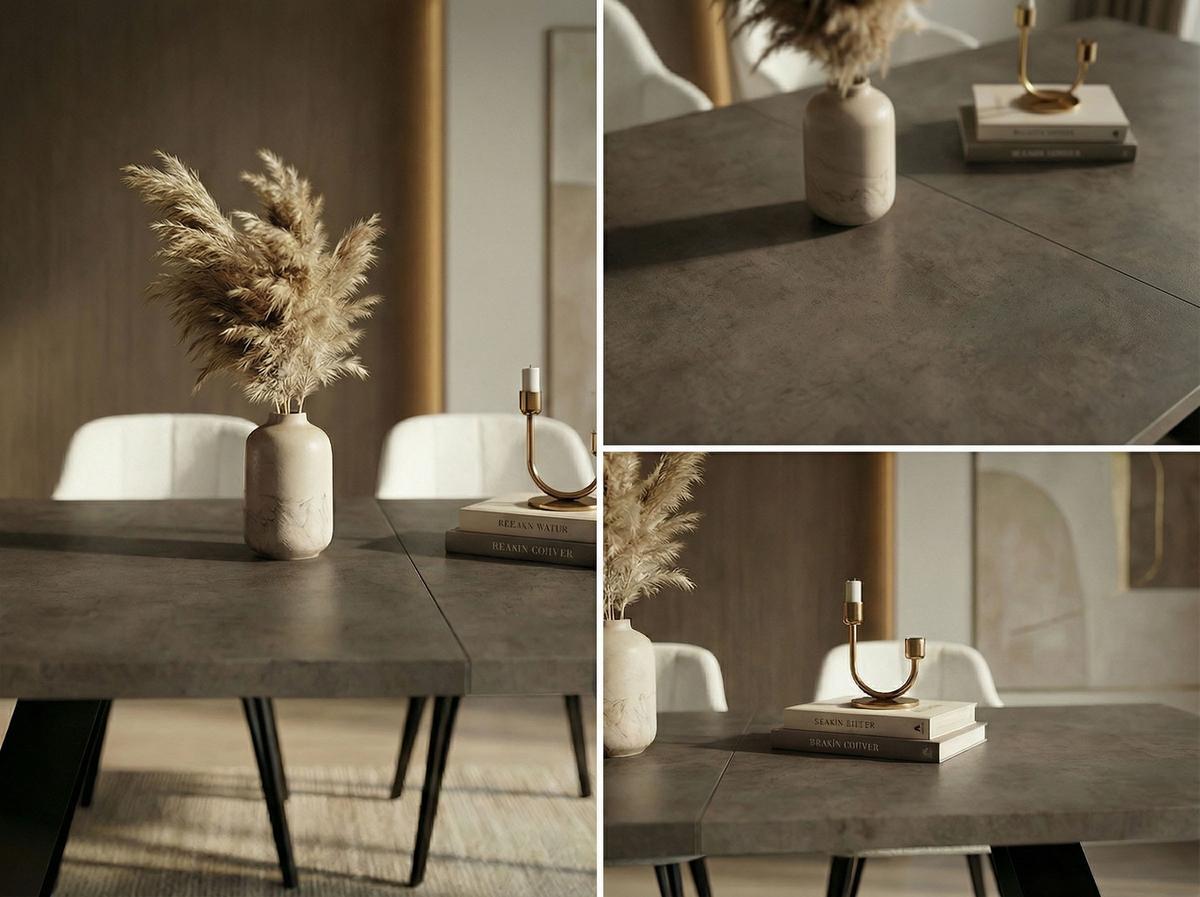 ESSTISCH Colter rechteckig ausziehbar, Dunkelgrauer Chicago Beton 160-260/90/76 cm - Dunkelgrau/Schwarz, Holzwerkstoff/Metall (90/260/76cm) - WFL GROUP