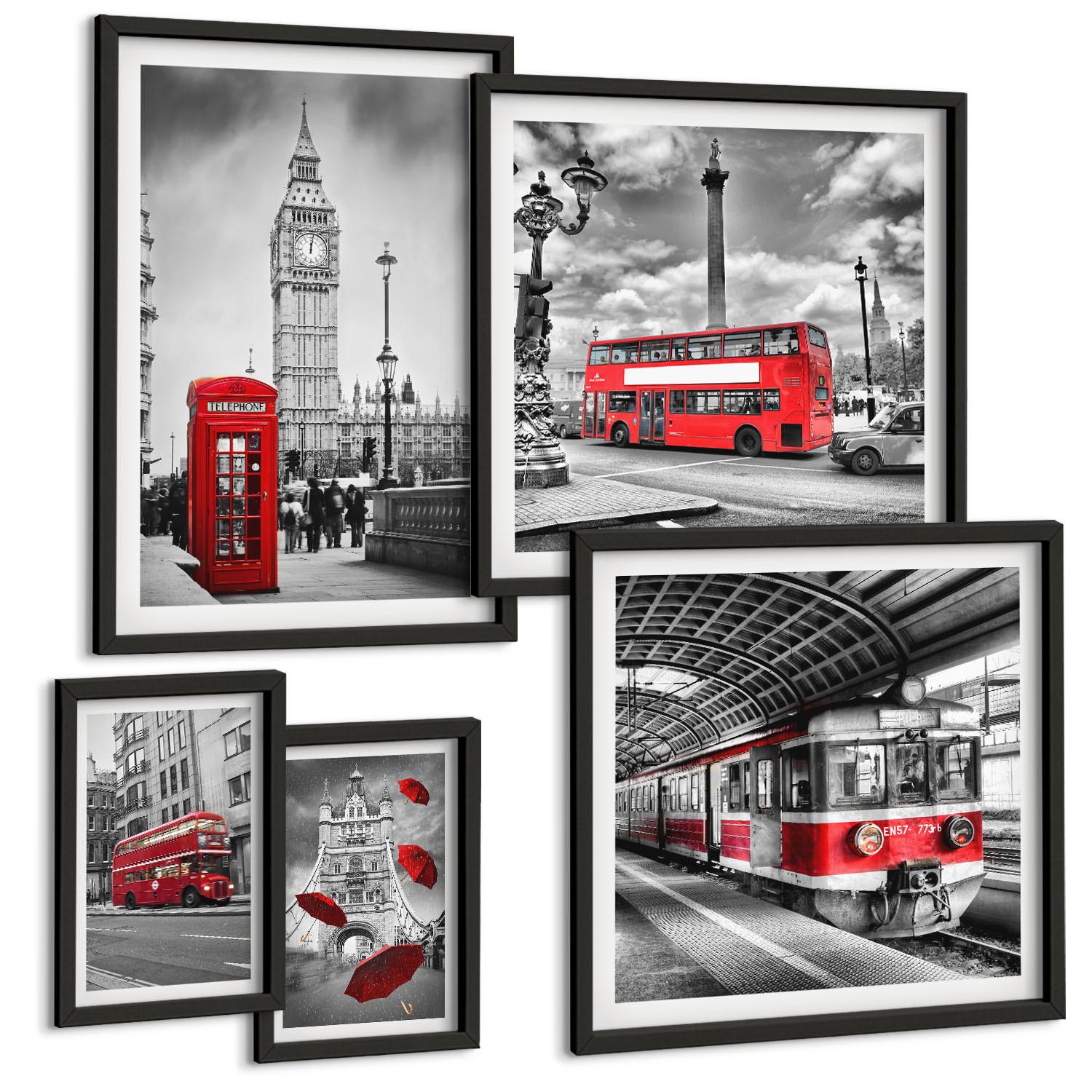 BILDER SET 5er Set - 50x50 cm & 20x30 cm & 40x60 cm Schwarzer Rahmen - Tropischer Wald Papageienwasserfall - Schwarz, Kunststoff (40/60cm) - TULUP