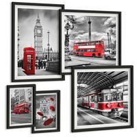 BILDER SET 5er Set - 50x50 cm & 20x30 cm & 40x60 cm Schwarzer Rahmen - Tropischer Wald Papageienwasserfall - Schwarz, Kunststoff (40/60cm) - TULUP