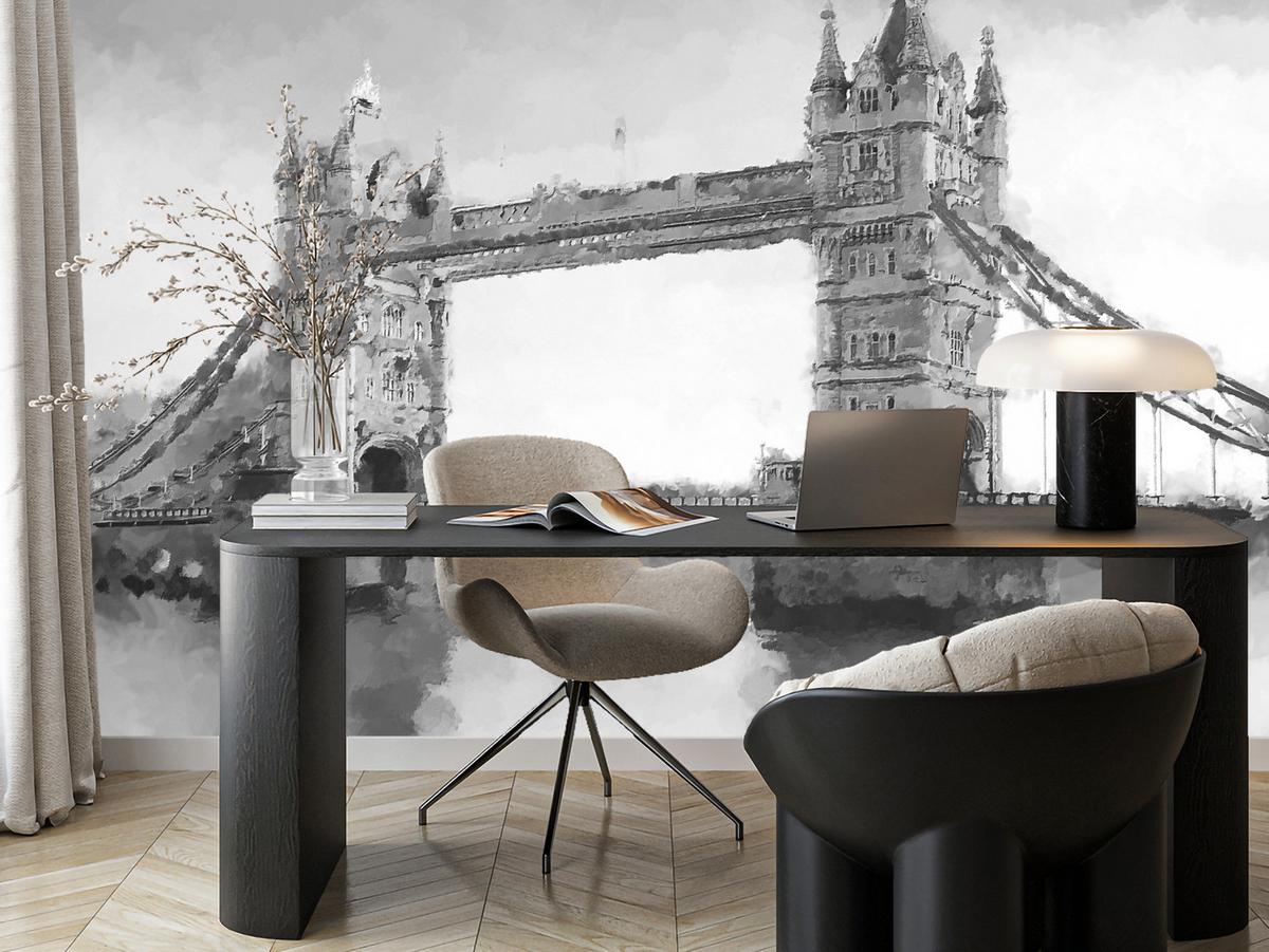 FOTOTAPETE für Wohnzimmer Tower Bridge Vintage Stil 500x350 - Schwarz/Grau, Papier (500/350cm) - Muralo