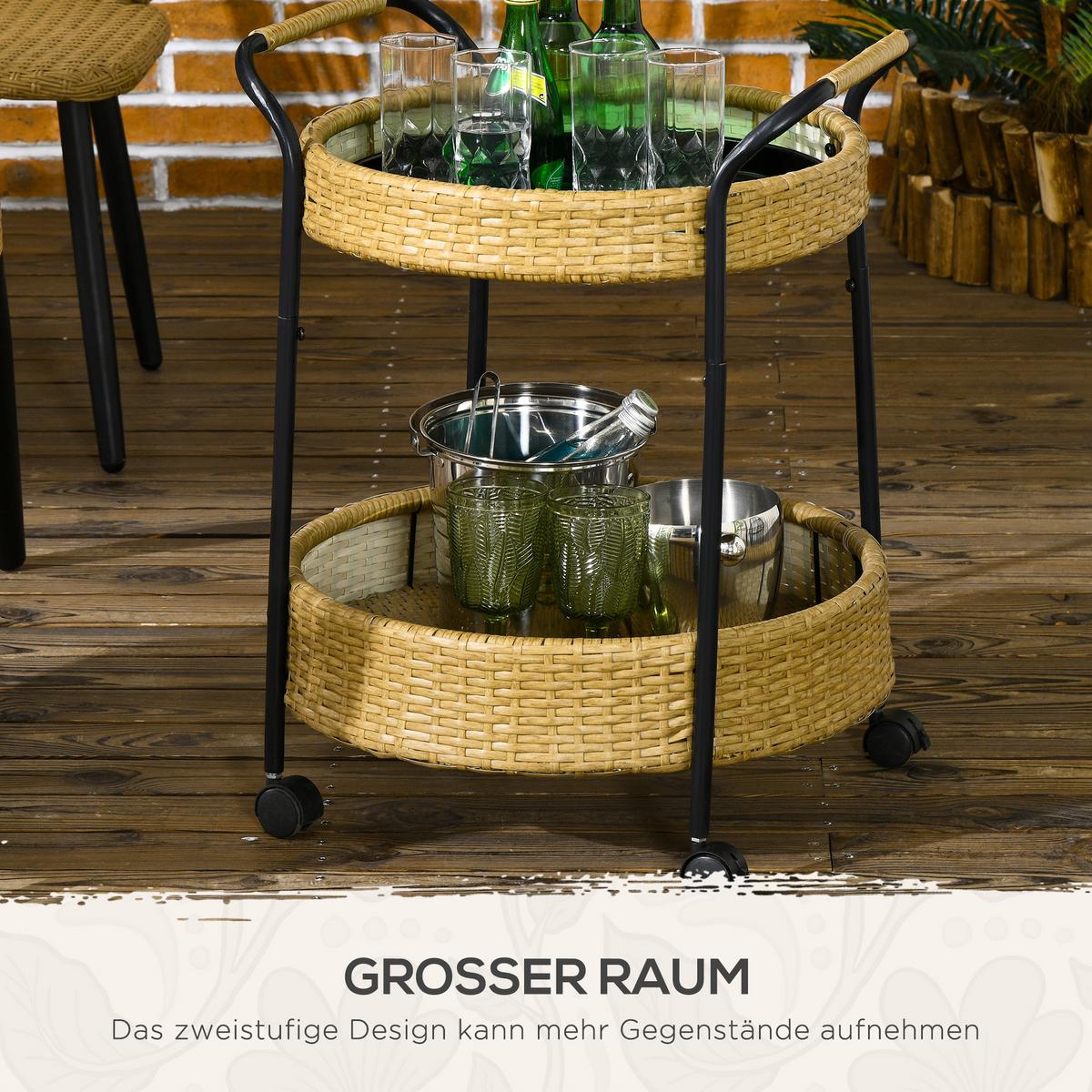 SERVIERWAGEN Rattan Trolley, Natur - Naturfarben, Metall (50/66/50cm) - Outsunny