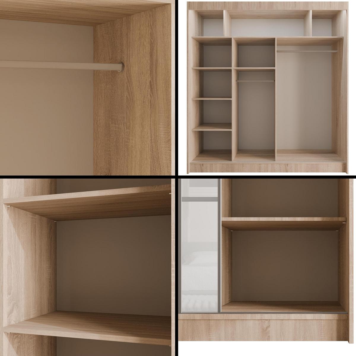KLEIDERSCHRANK PEKA III mit LED - 200 cm - Sonoma Eiche|Weiß - Weiß/Sonoma Eiche, Holzwerkstoff (200/215/61cm) - ALTDECOR