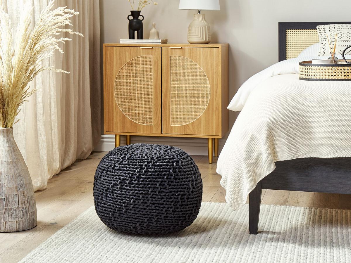 POUF Priene 50/50/35 cm - Schwarz, Naturmaterialien/Textil (50/35/50cm) - Beliani