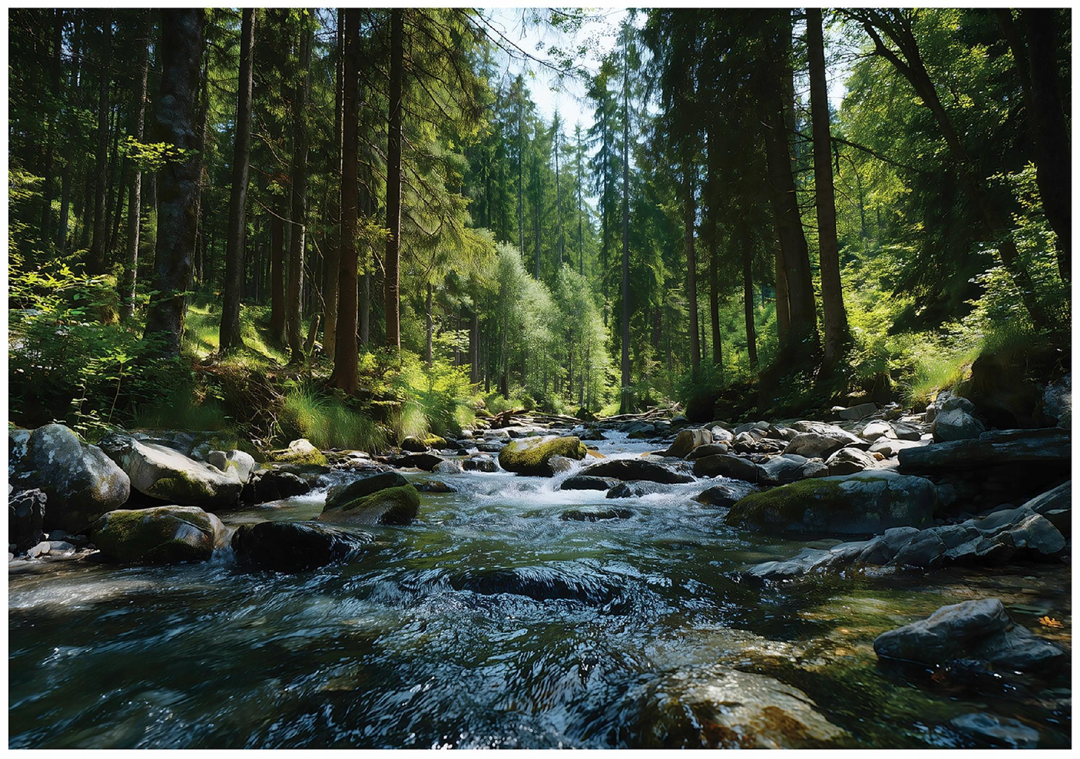 FOTOTAPETE Wald Fluss Grün 400x280 cm - Multicolor, Papier (400/280cm) - Wallarena